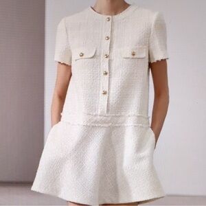 Zara Cream Mini Dress with Gold Buttons